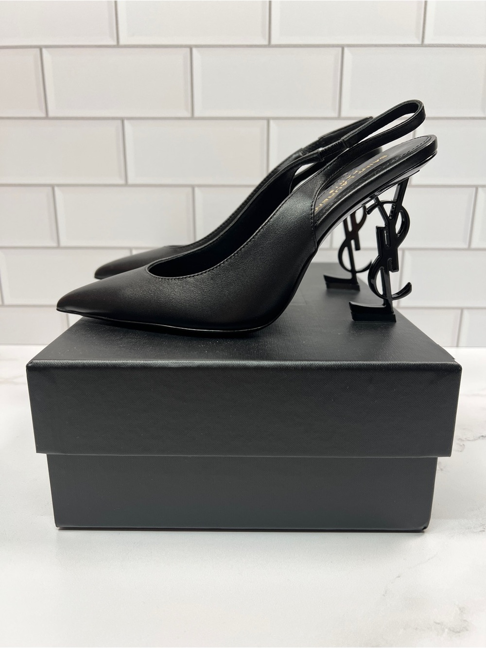 YSL Yves Saint Laurent Black Opyum Slingback Leather Pumps Pump Heels Heel - Picture 4 of 6